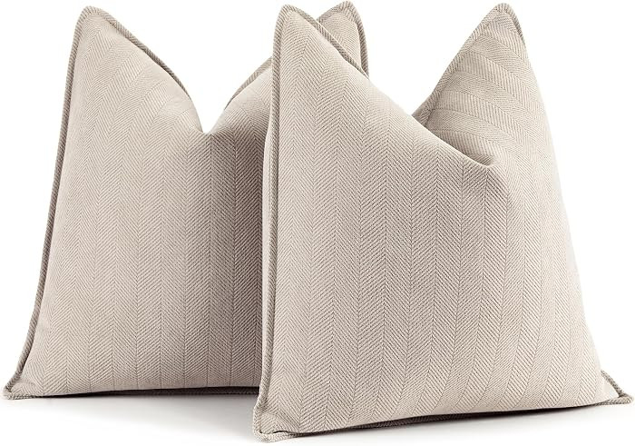 Beige Pillow Covers 20x20 Set of 2 Chenille Throw Pillow Covers with Elegant Design Soft and Luxu... | Amazon (US)
