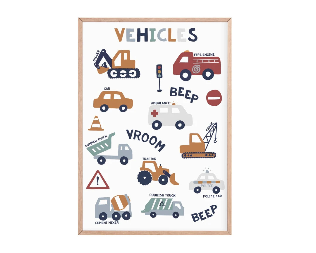 Vehicles Print | Transport Kids Prints | Cars and Trucks Print | Nursery Prints | Construction Ki... | Etsy (US)