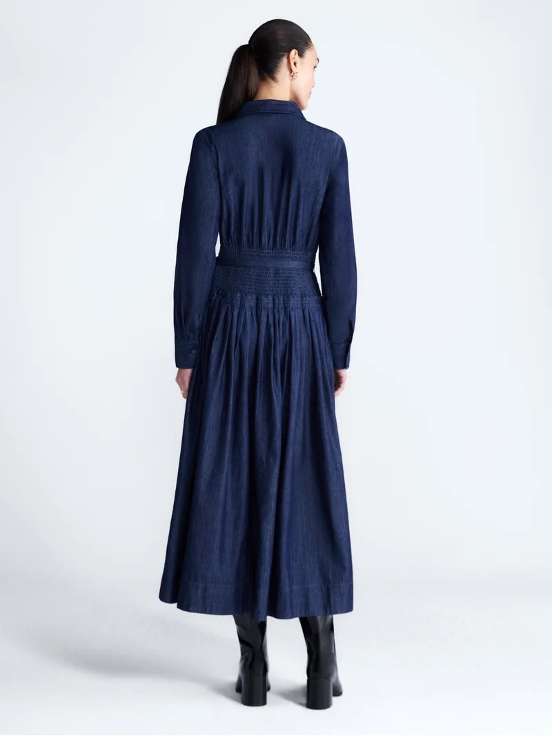 Free Assembly Women's and Women's Plus Belted Smocked Waist Denim Midi Shirtdress, Sizes XS-4X | Walmart (US)