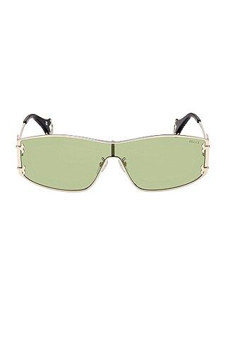 Emilio Pucci Shield Sunglasses in Shiny Pale Shiny Pale Gold & Green | FWRD | FWRD 