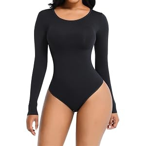 SHAPERX Body-Hugging Bodysuit for Women Long/Short Sleeve High Stretch Leotard Top Thong Crew Nec... | Amazon (UK)