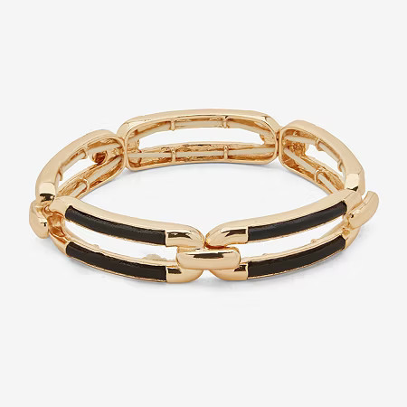 Worthington Gold Tone & Black Leather Link Womens Stretch Bracelet, One Size, Black | JCPenney