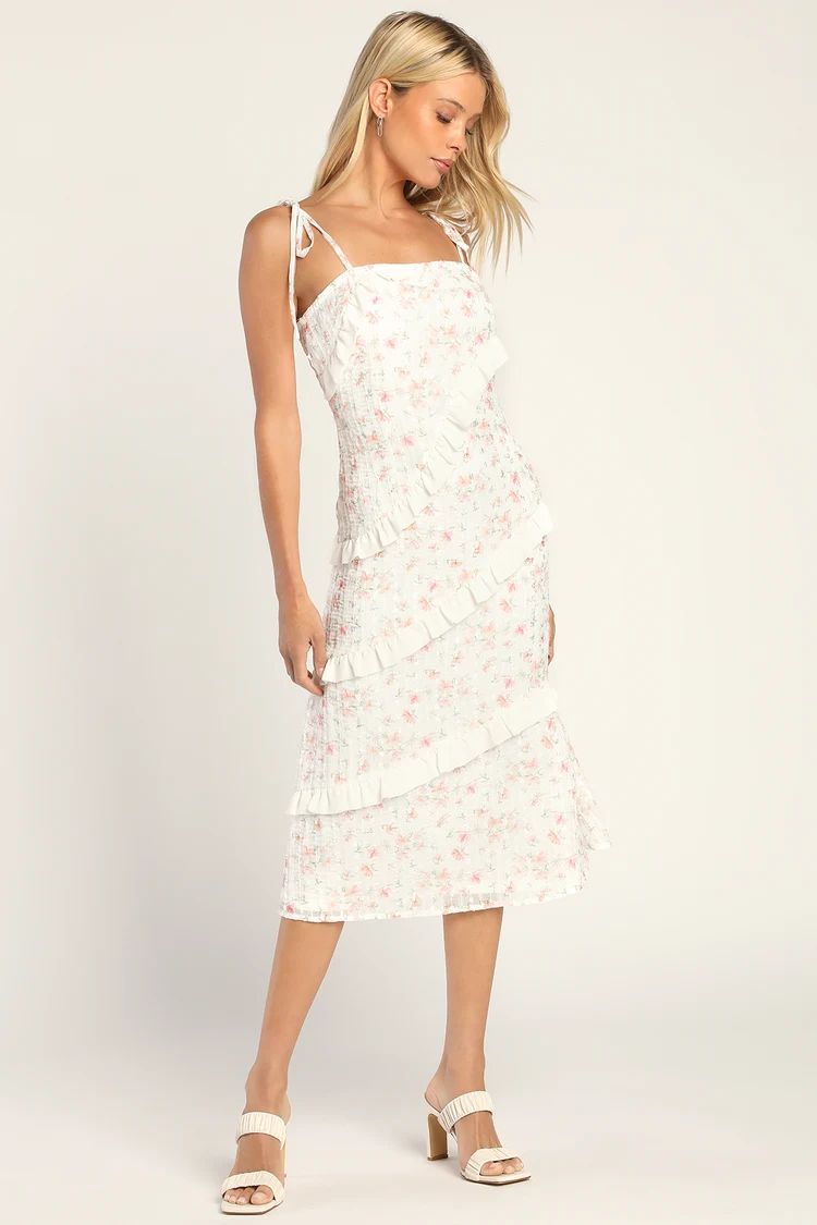 Endlessly Adored White Floral Print Tie-Strap Midi Dress | Lulus (US)
