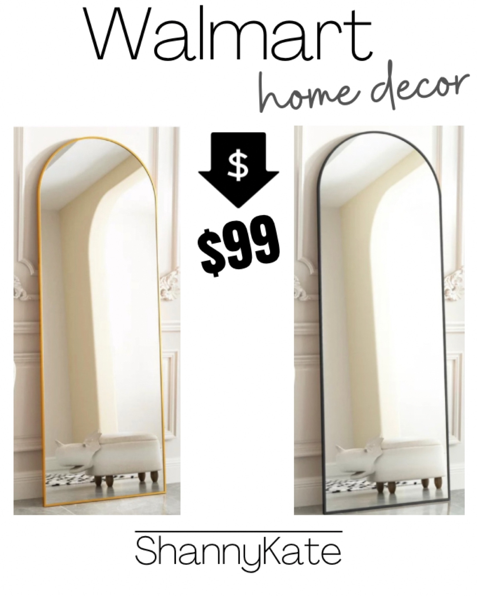 This floor mirror comes in a black finish or gold finish and in two different sizes. This mirror would be perfect for a bedroom, bathroom or even at the end of a hallway. Price won’t last, so shop fast! 

#LTKunder100 #LTKsalealert #LTKFind