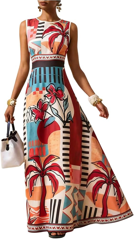 GORGLITTER Women's Sleeveless Maxi Mexican Dress Floral Boho Garden Party Sundress Wedding Guest ... | Amazon (US)