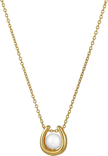 Gold Pearl Necklace for Women Dainty Pearl Pendant Necklace Trendy 14k Gold Plated Chain Necklace... | Amazon (US)