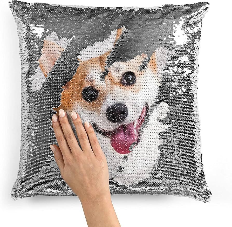 Amazon.com: Personalized Favors Custom Photo Sequin Pillow Cases | Silver Mermaid Sequin Pillow C... | Amazon (US)