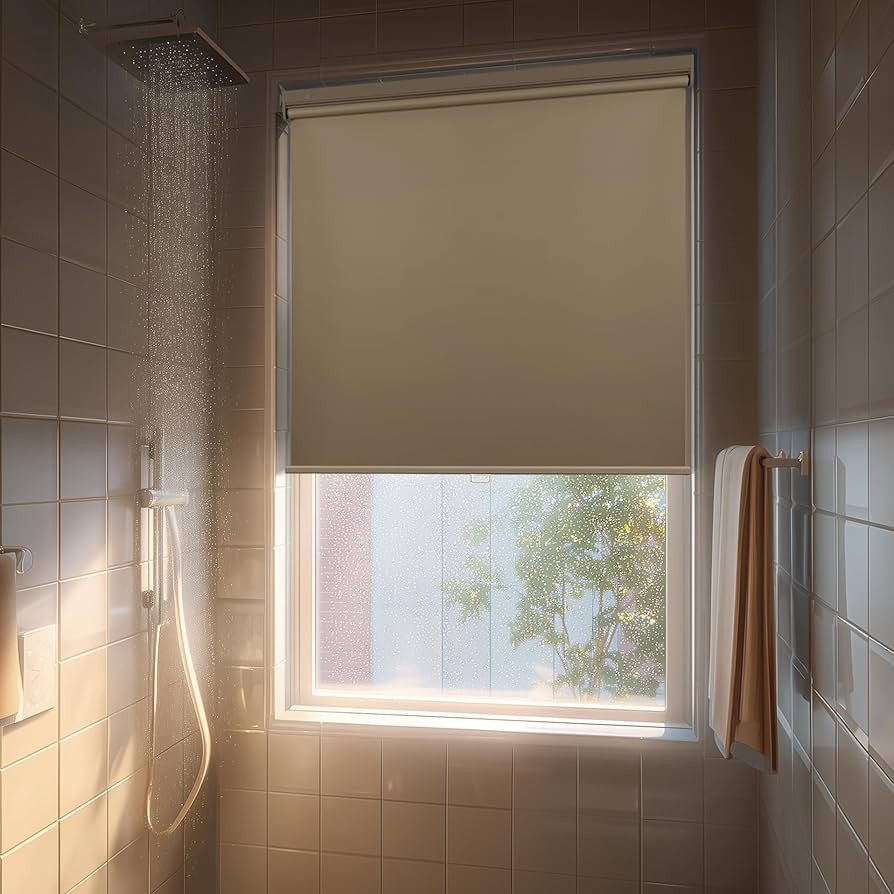 HESTIA No Drill Cordless Blackout Roller Shades Screwless Waterproof Shower Window Blinds, Auto-R... | Amazon (US)