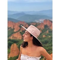 Wide Brim Wool Felt Fedora Hat, Beige Ribbon | Etsy (US)