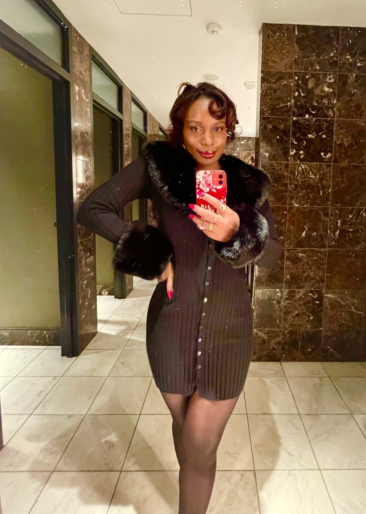 Little black dress: Winter edition. This mini sweater dress with faux fur sleeves and collar is the perfect winter date night or girls night out look. 

#LTKootd #LTKHoliday #LTKSeasonal