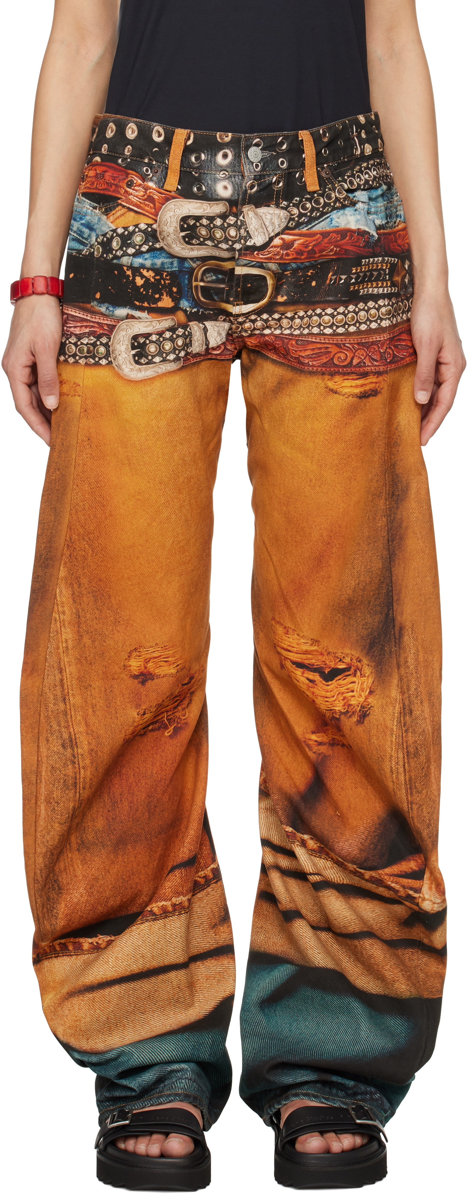 Acne Studios Orange Stacked Belts Jeans | SSENSE