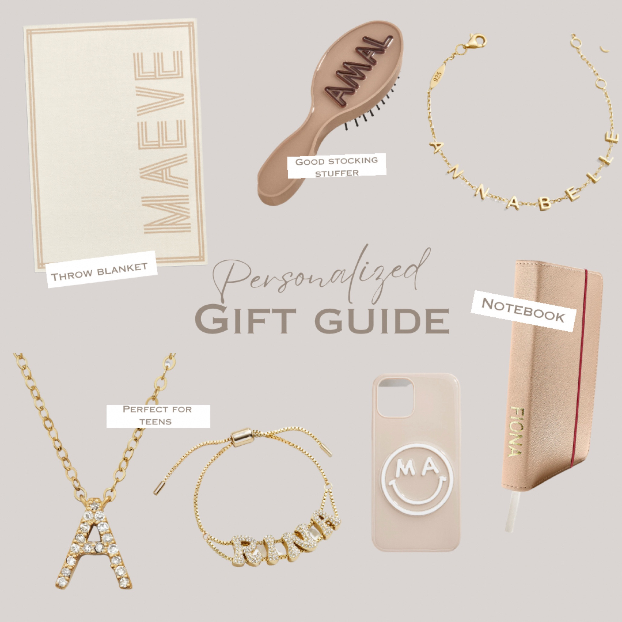 Personalized gift guide! 

Throw blanket, hair brush, phone case, nameplate necklace, letter necklace, bracelet, notebook, BaubleBar

#LTKGiftGuide #LTKHoliday