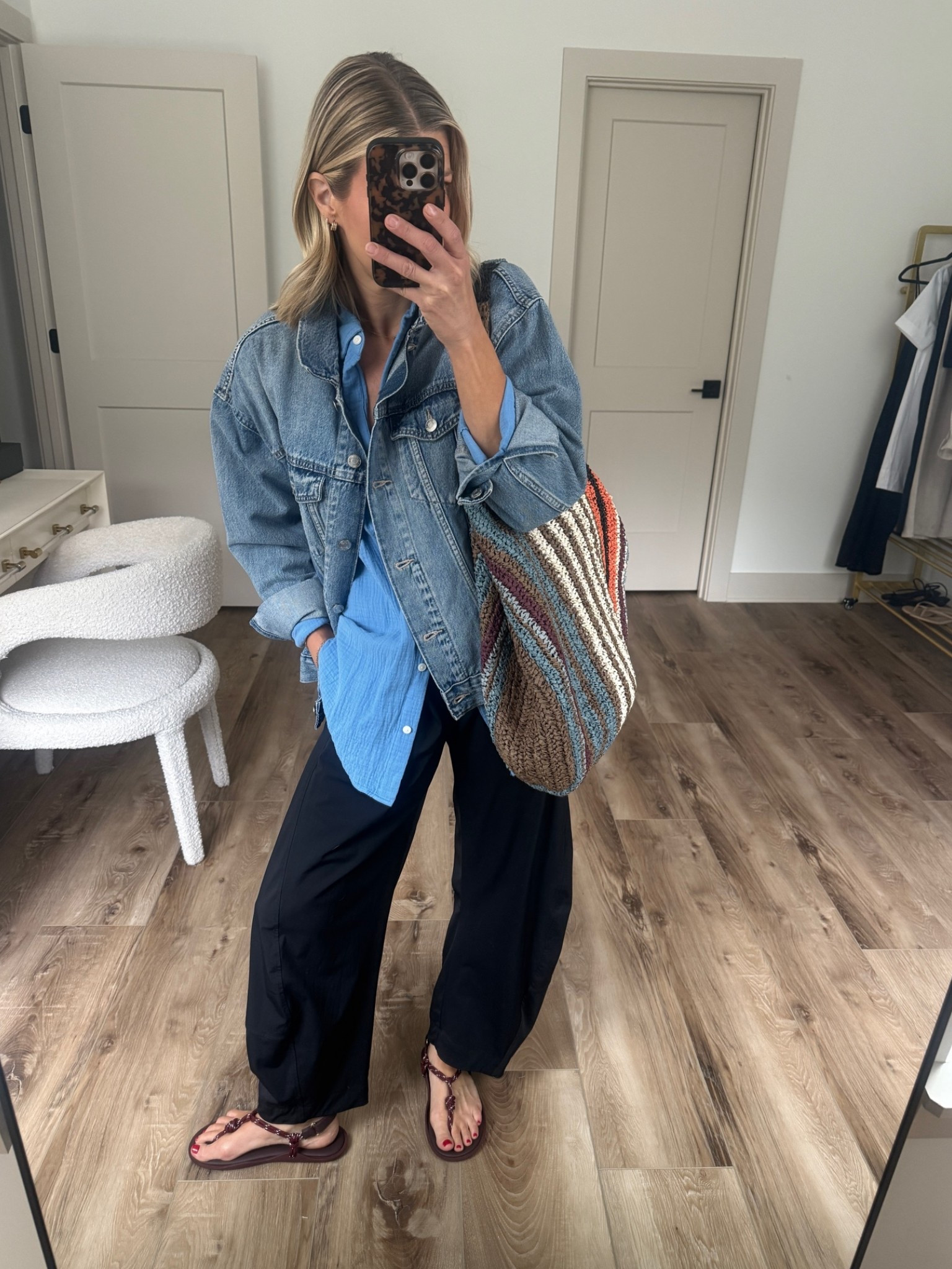 Wearing small gauze shirt (runs big, might want to size down), 4 pants (sized up one), sandals tts