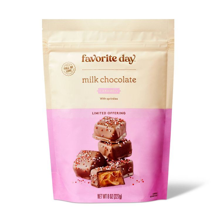 Valentine Milk Chocolate Covered Caramel with Red, White and Pink Nonbpareils - 8oz - Favorite Da... | Target