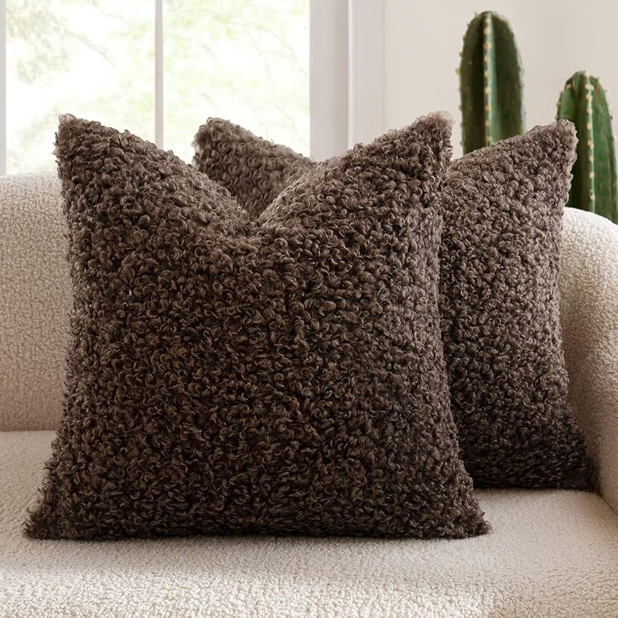 MIULEE Pack of 2 Faux Fur Throw Pillow Covers 18x18 Inch Chocolate Boucle Decorative Sherpa Pillo... | Amazon (CA)