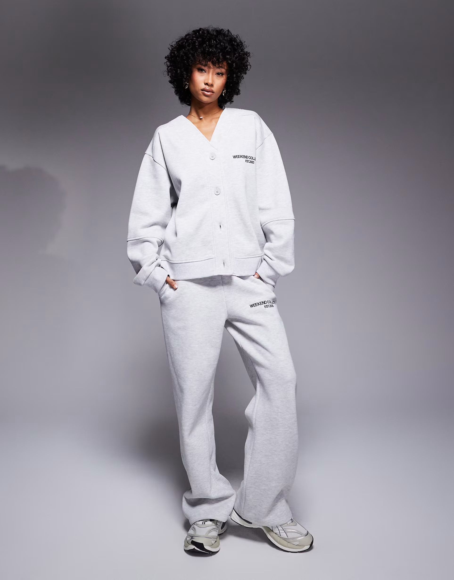 Weekend Collective co-ord heavyweight cardigan with logo embroidery in ice marl | ASOS (Global)