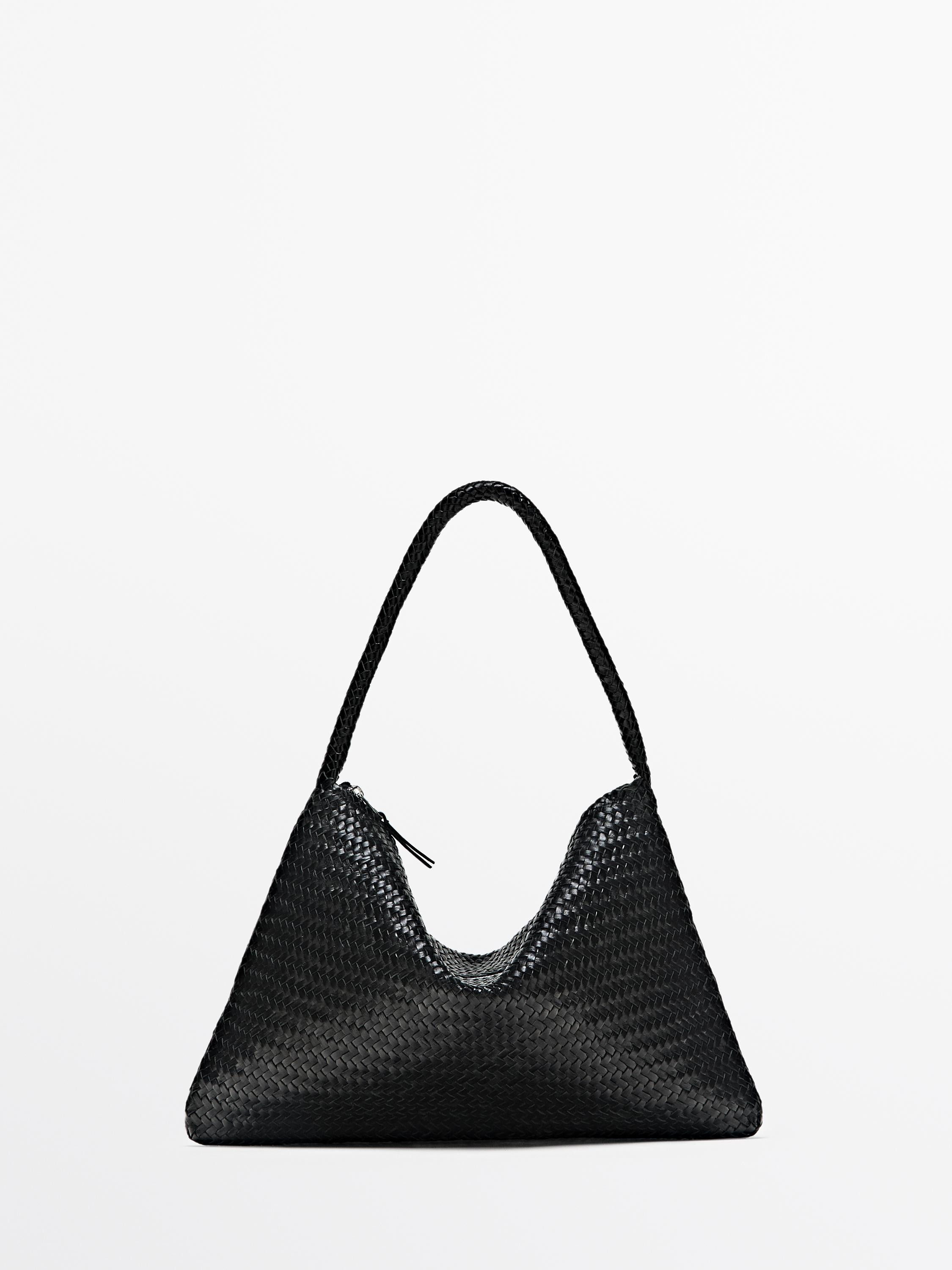 Mid-sized braided leather shoulder bag | Massimo Dutti UK