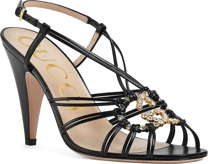Gucci Isa Crystal Embellished Interlocking G Ankle Strap Sandal | Nordstrom | Nordstrom