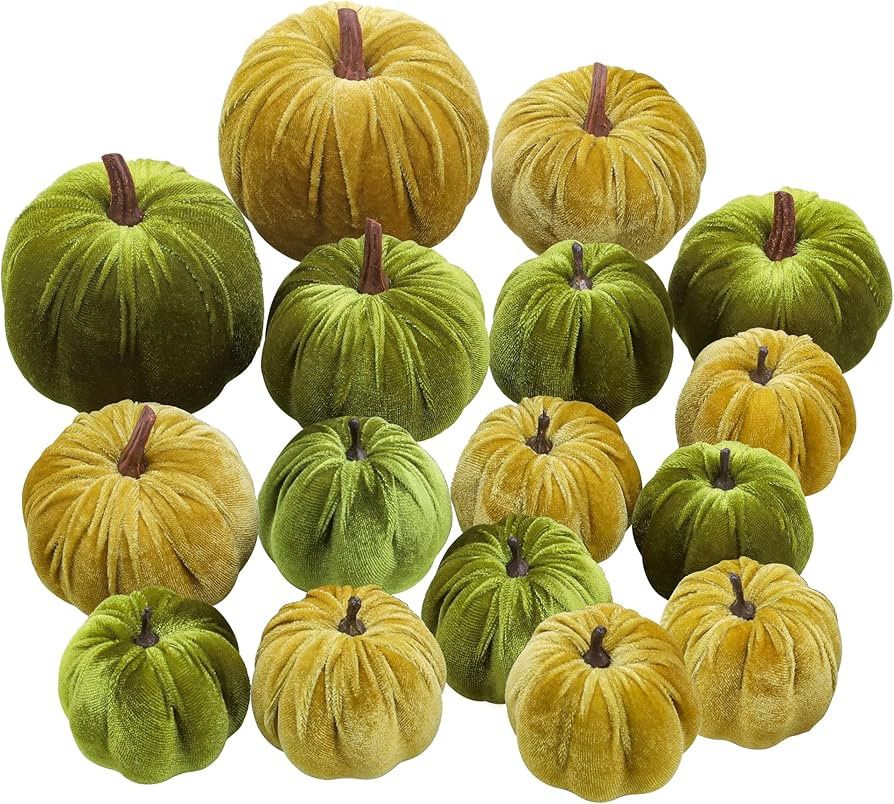 Woration 16pcs Mix Size Fabric Artificia Velvet Pumpkins Set Decoration Green Series Fake Pumpkin... | Amazon (US)