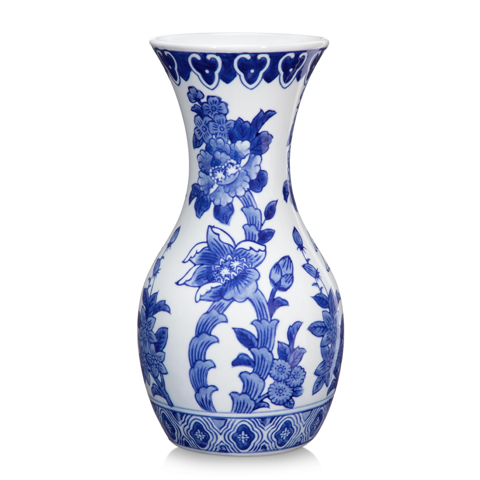Blue and White Ceramic Vase, 11 Inch Tall Flower Vase in Floral Pattern, Large Retro Chinoiserie ... | Amazon (US)