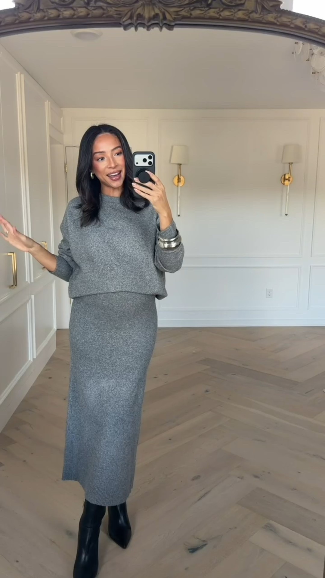 Express is 25% OFF!! How fun is this matching sweater set styled for the holidays! Add some festive accessories and you’re done ✨ Wearing size M grey sweater (fits oversized) and size S maxi skirt 

Holiday outfit 
Holiday party outfit 
Office party outfit 
Work outfit 
Matching set 
Sweater set

#LTKStyleTip #LTKHoliday #LTKBump
