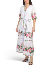 Three-Quarter Sleeve Floral Maxi Dress With Belt | Marshalls