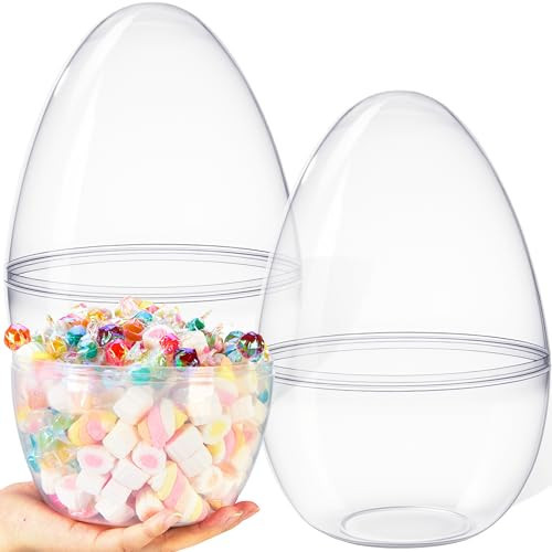 JOYIN 10" Transparent Jumbo Easter Eggs, 2 PCS Clear Fillable Plastic Giant Eggs Empty for Easter Egg Hunt, Candy Treats, Basket Stuffers, Party Supplies, Holiday Decoration | Amazon (US)