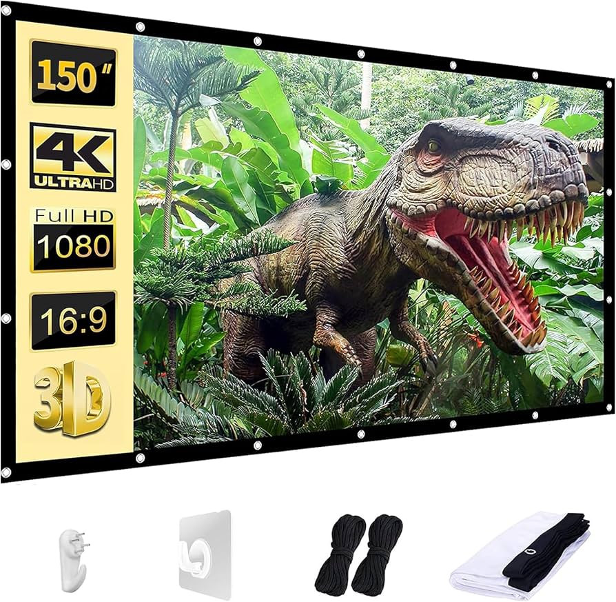 AAJK Projector Screen 150 inch, Washable Projector Screen 16:9 Foldable Anti-Crease Portable Proj... | Amazon (US)