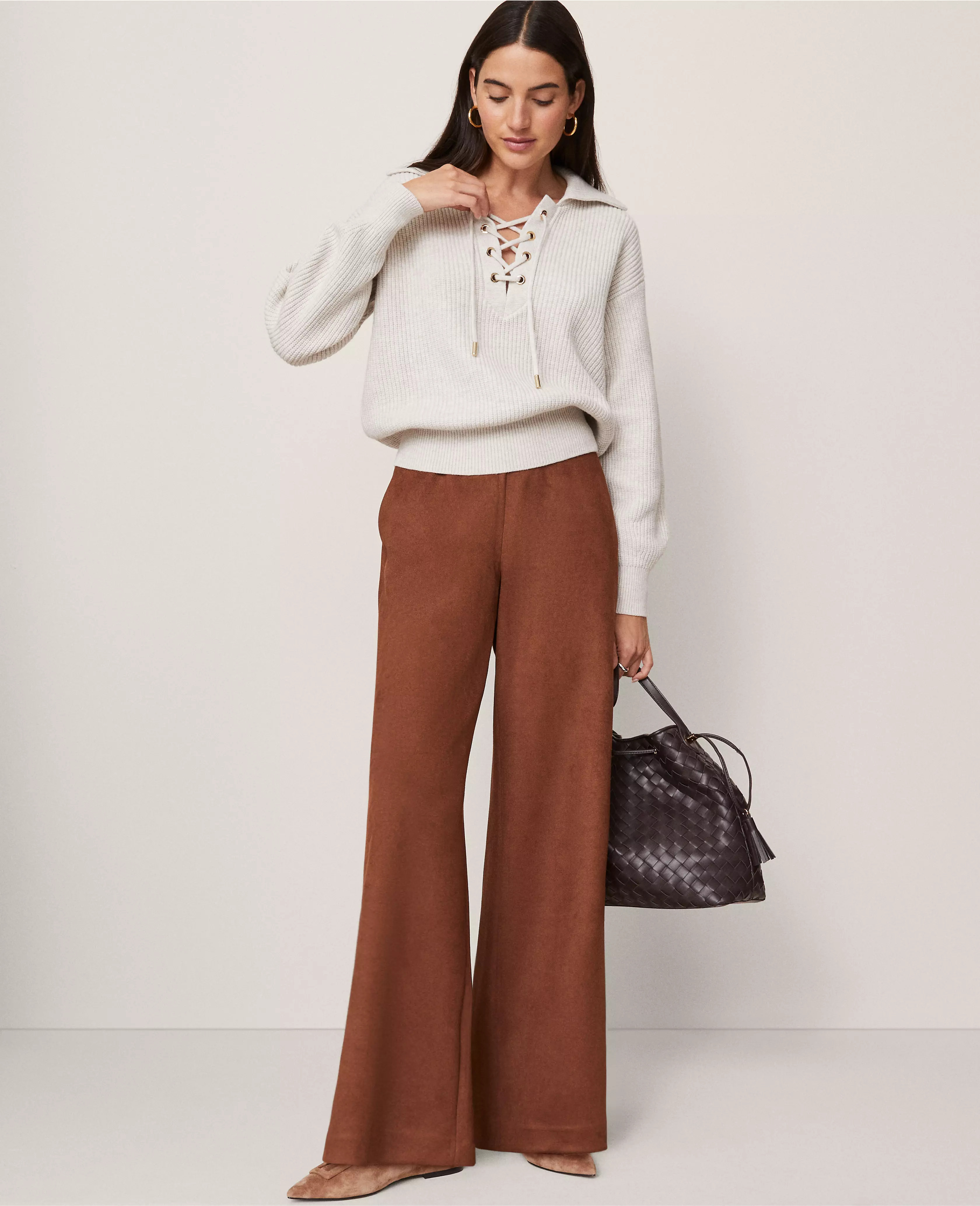 Weekend Collection Easy Wide-Leg Pant in Faux Suede | Ann Taylor