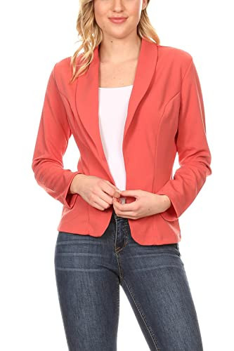 Casual Office Work Wear Long Sleeve Fitted Open Blazer Jacket Dusty Pink M | Amazon (US)