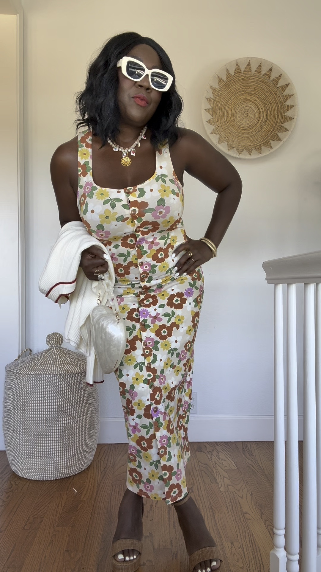 Styled this gorgeous floral dress from Sezane with a Target crewneck, platform heels, gold jewelry and cute Target sunnies!!

#LTKStyleTip #LTKPetite #LTKMidsize