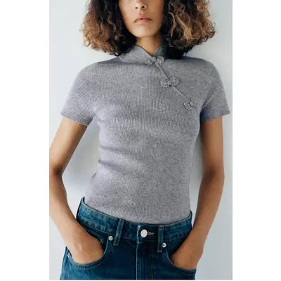 MANGO Asymmetric Neck Sweater in Medium Heather Grey at Nordstrom, Size X-Small | Nordstrom