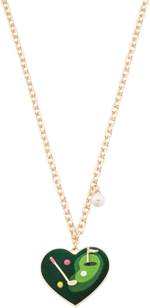 Betsey Johnson Golf Heart Pendant Necklace with Pearl Accent, Gold Tone Chain, 17 Inch with 2 Inc... | Amazon (US)