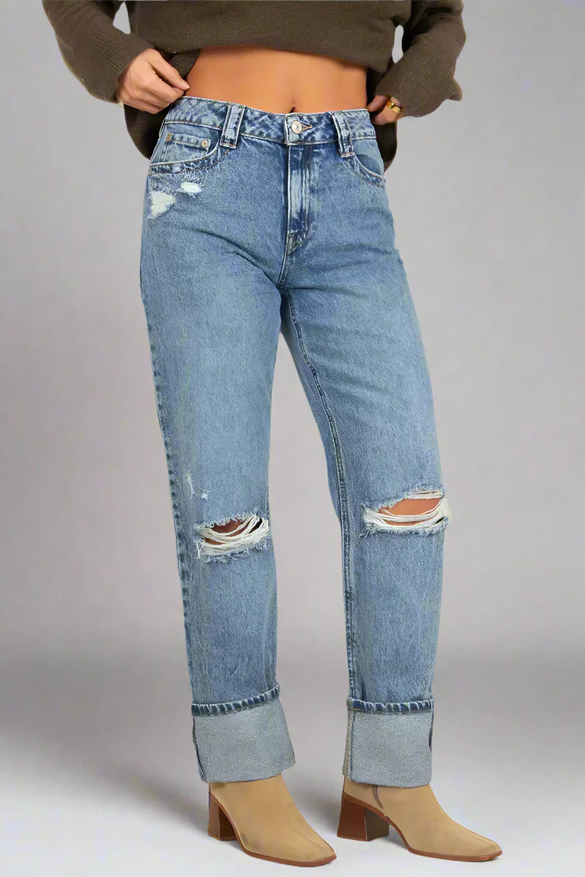 Cuffed Straight Ankle Jeans - Vintage Blue Black | ReWash