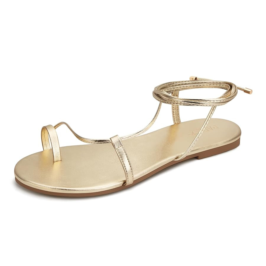 PARTY Women's Strappy Sandals Lace Up Flats Tie Up Shoes Wrap Flip Flop | Amazon (US)