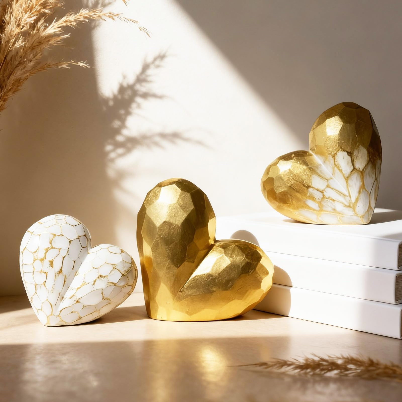 3 Pack Resin Hearts for Valentine's Day Decorations Crafts Gold Resin Hearts Figurine Gifts for V... | Amazon (US)