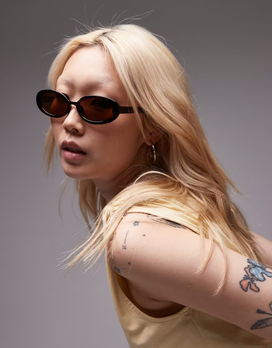 Topshop Kos oval sunglasses in brown tort | ASOS (Global)