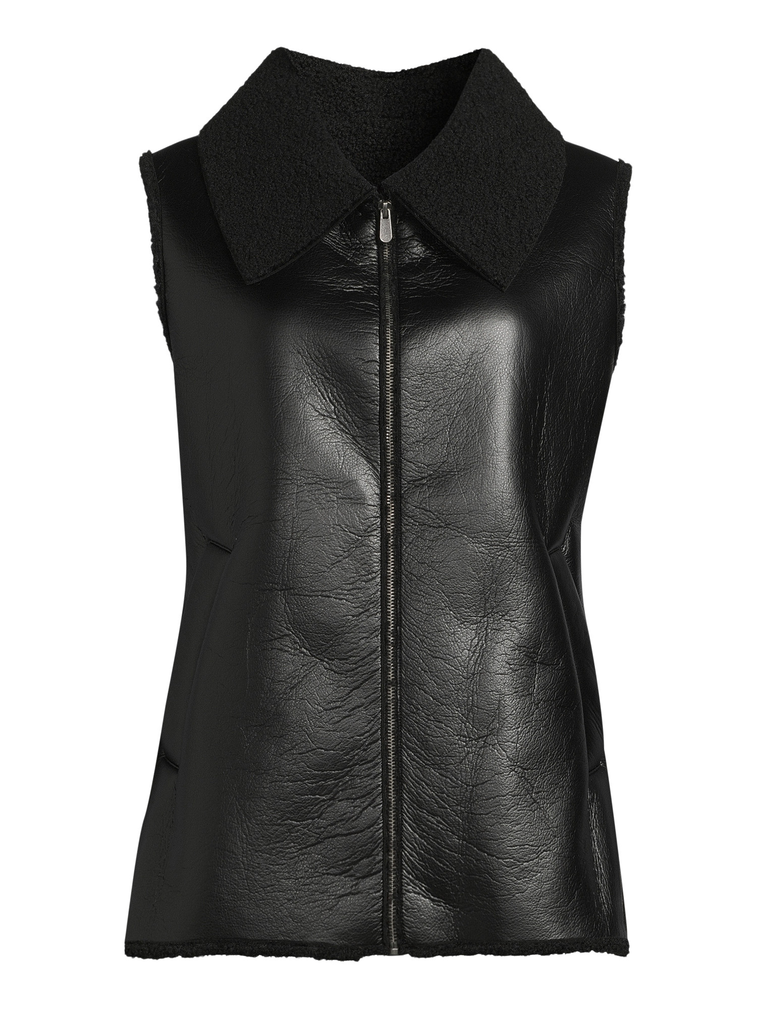 No Boundaries Faux Leather Vest with Faux Shearling Lining, Women's | Walmart (US)