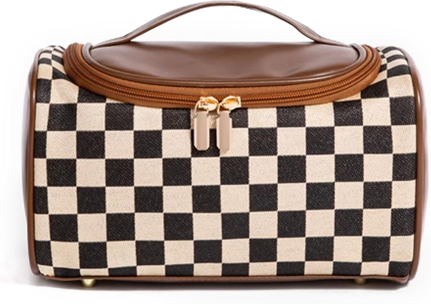 Vintage Makeup Bag for Women Portable Retro Checkered Pattern Cosmetic Organizer Patchwork Style ... | Amazon (US)