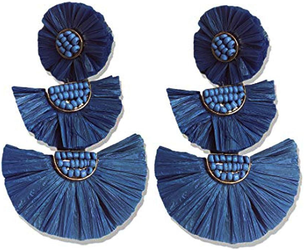 Bohemian Statement Earrings - Lightweight Tiered Raffia Beaded Earrings Drop Dangle Gifts for Wom... | Amazon (US)