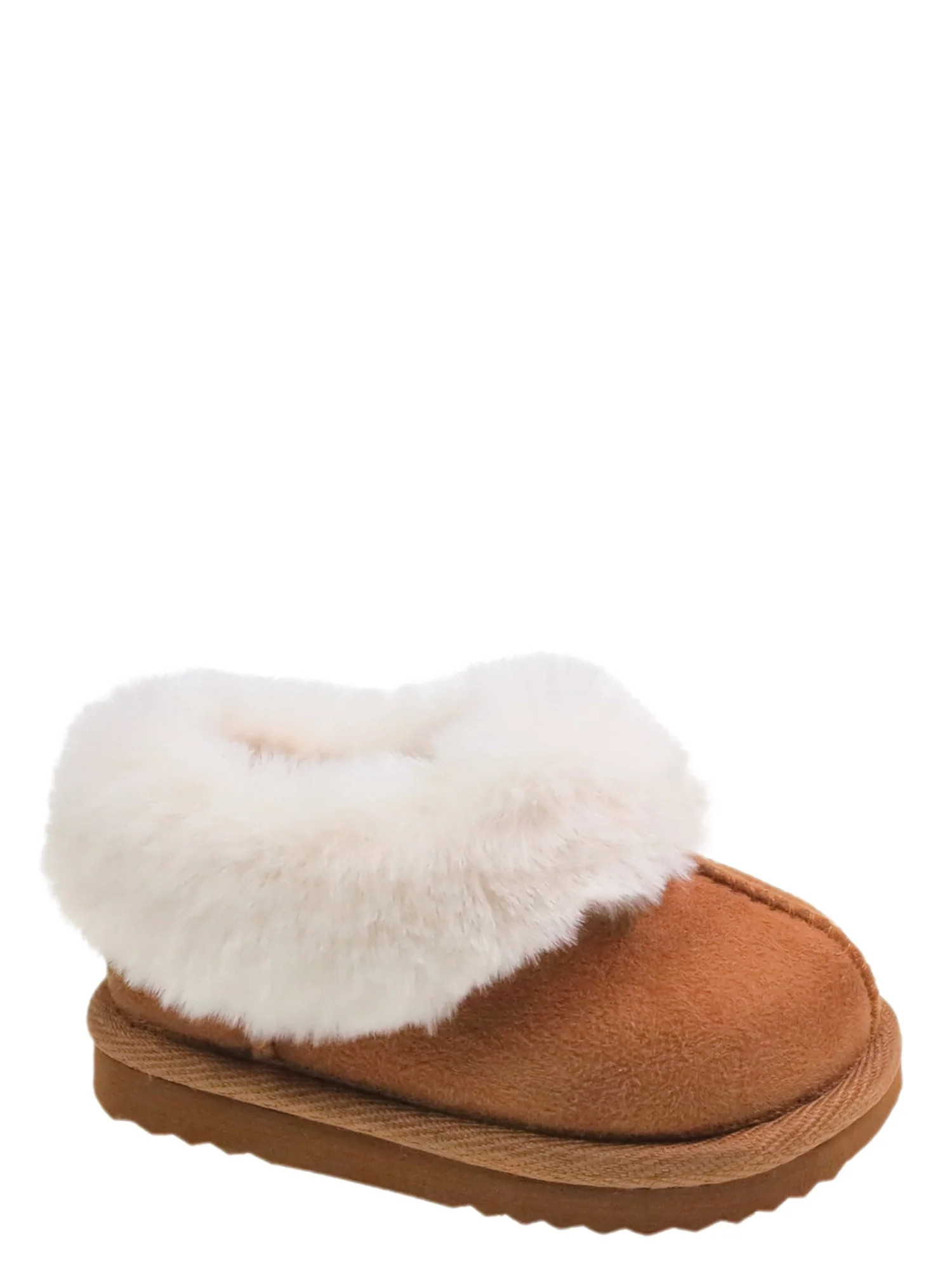 Wonder Nation Baby Girls Faux Fur Trim Slippers | Walmart (US)
