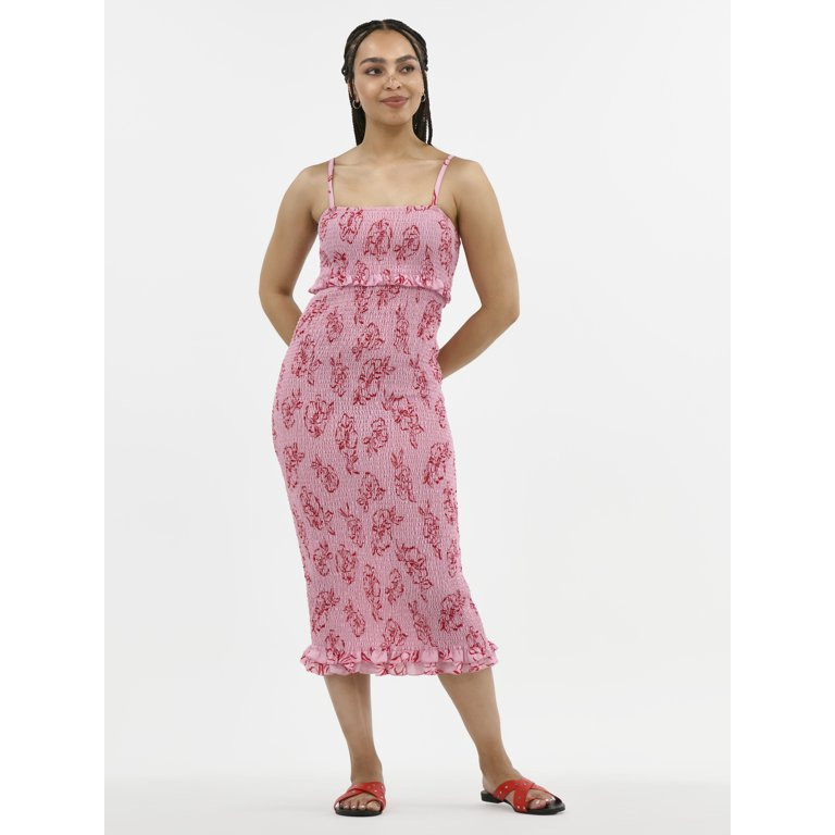 No Boundaries Smocked Bodycon Midi Dress, Women's | Walmart (US)