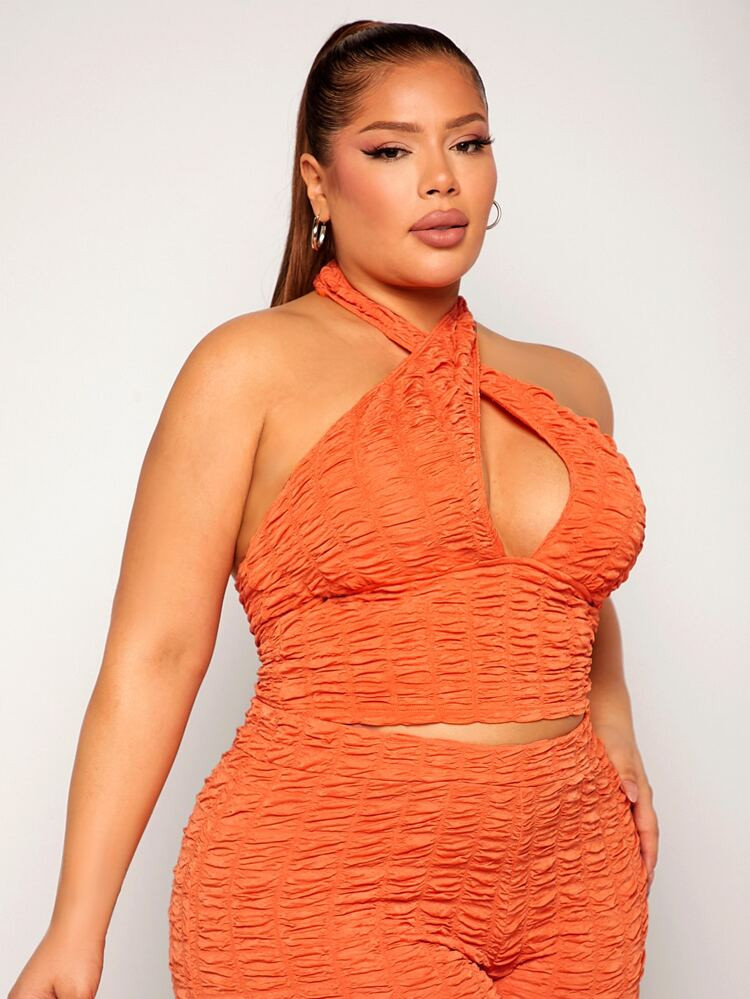 SHEIN SXY Plus Crisscross Cut Out Front Backless Halter Top | SHEIN