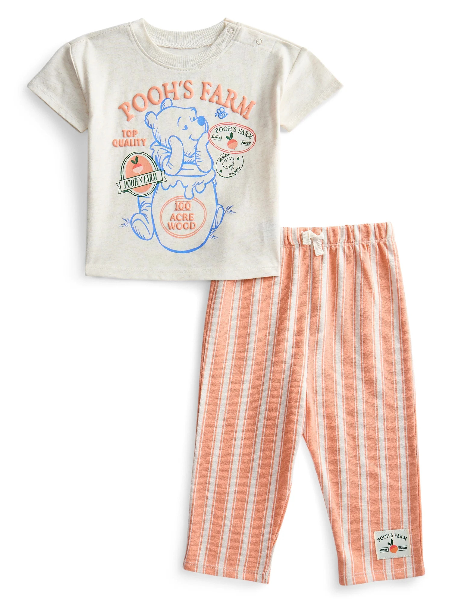 Winnie the Pooh Baby Boys Short Sleeve Graphic Tee and Stripe Pants Set, 2-Piece, Sizes 0/3M-24M | Walmart (US)