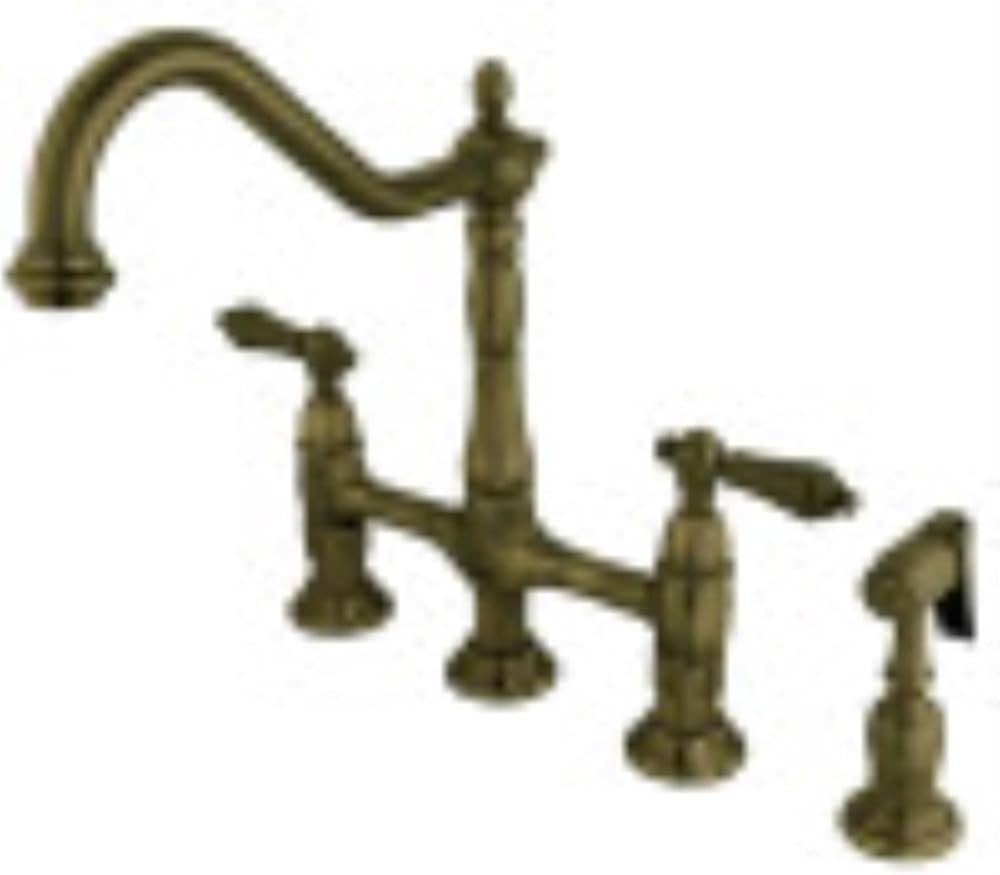 Kingston Brass KS1273ALBS Heritage 8-Inch Kitchen Bridge Faucet with Brass Sprayer, Antique Brass | Amazon (US)