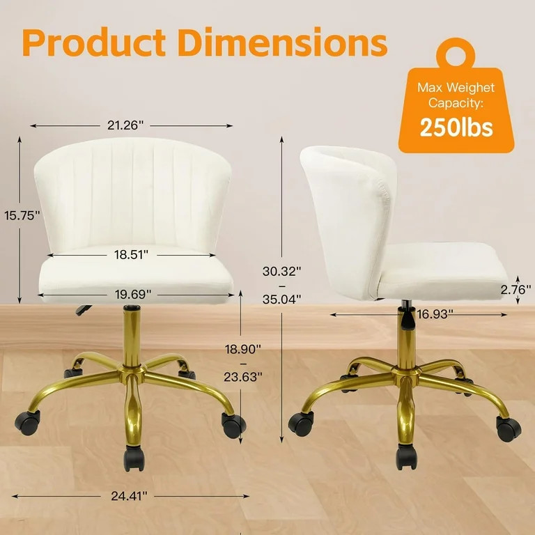 CLATINA Home Desk Chair Velvet Upholstered Gold Base Comfortable Ergonomic Armless Modern Vanity ... | Walmart (US)