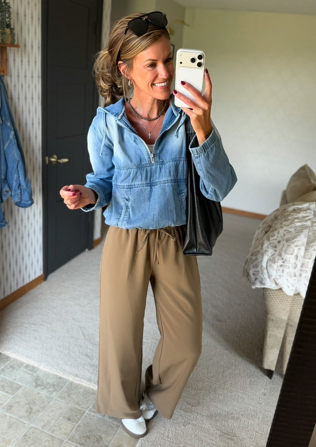 A new take on the denim jacket. So darn cute!! 
Jacket/ small 
Pants/ medium

#LTKSeasonal #LTKOver40