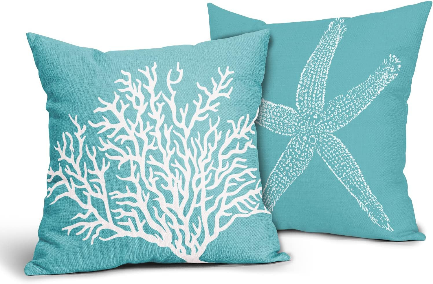Teal Starfish Pillow Covers 18x18 Inch Set of 2 Summer Coastal Coral Throw Pillow Covers Beach Na... | Amazon (US)