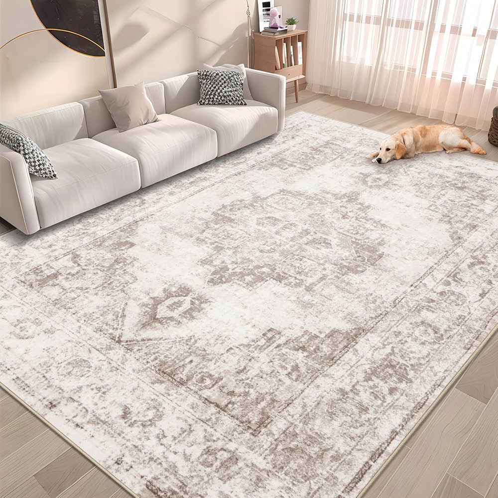 Area Rug 5x7 Vintage Rug: Washable Indoor Medallion Rug Low Pile Distressed Floor Carpet Retro Ac... | Amazon (US)