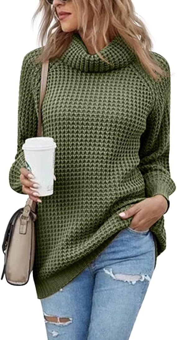 Women's Turtleneck Sweaters Oversized Lightweight Long Sleeve Pullover Loose Chunky Knit Jumper T... | Amazon (US)